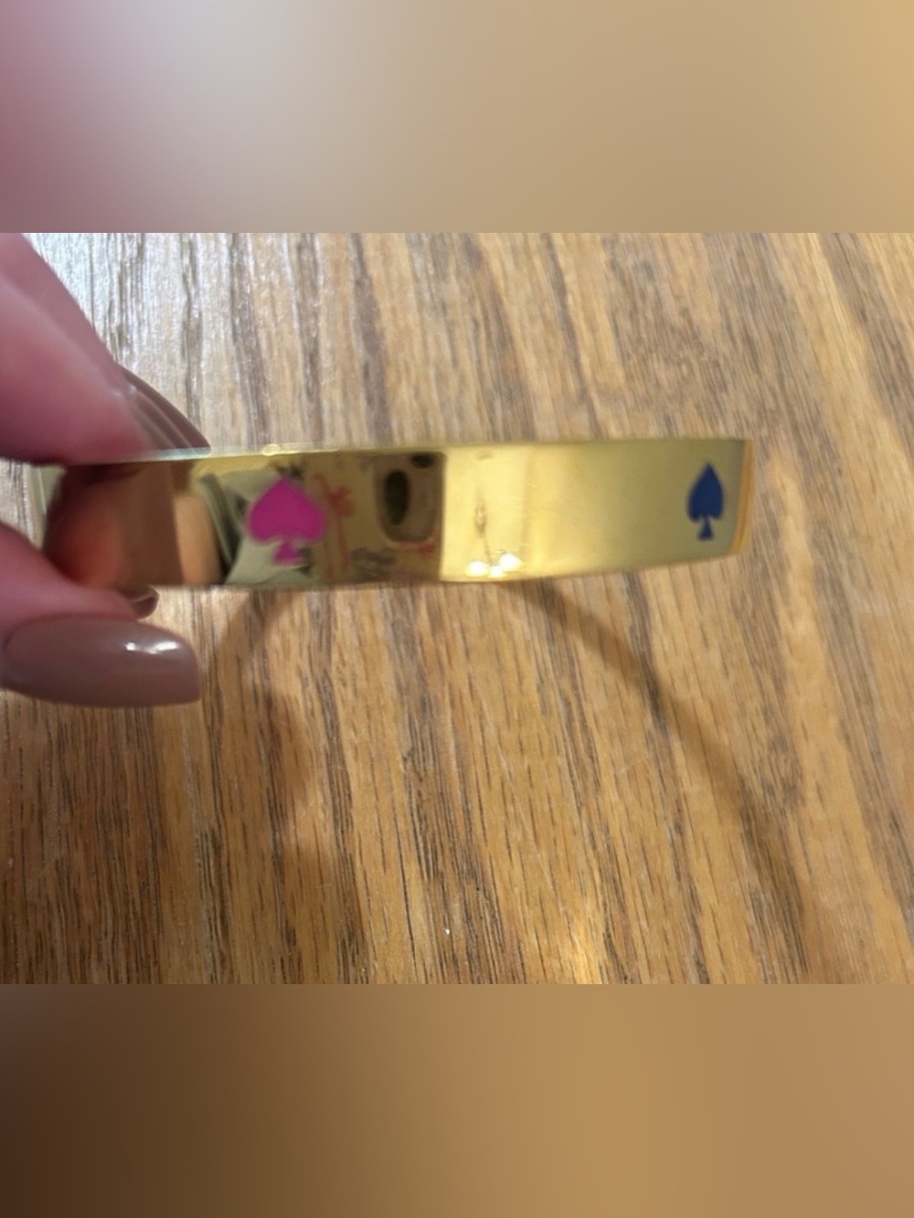 kate spade NWOT Gold Bangle with Blue and Pink Spade Accents - Picture 4 of 4